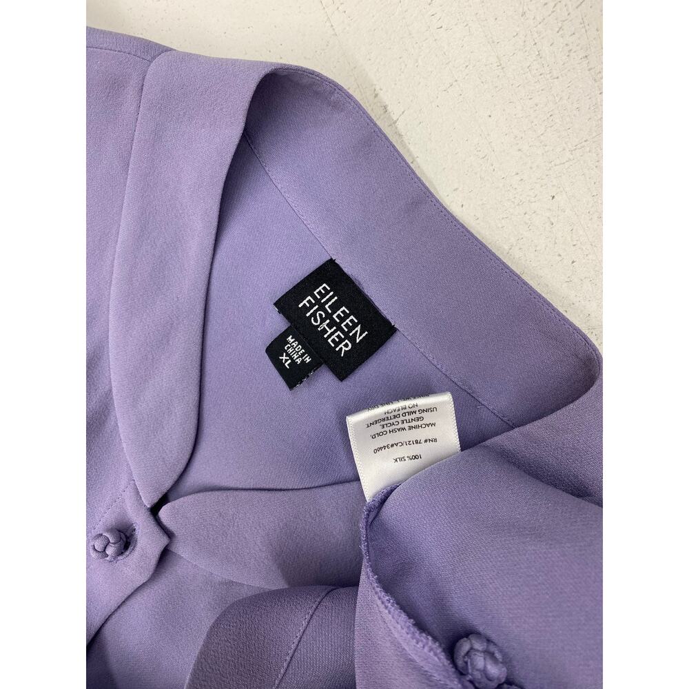 VTG Eileen Fisher 100% silk lavender 2-piece button jacket coat skirt set suit L - Picture 7 of 7
